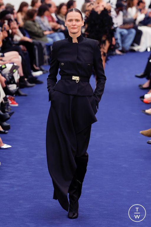 Model Carmen Kass on the runway at the Lanvin fashion show during