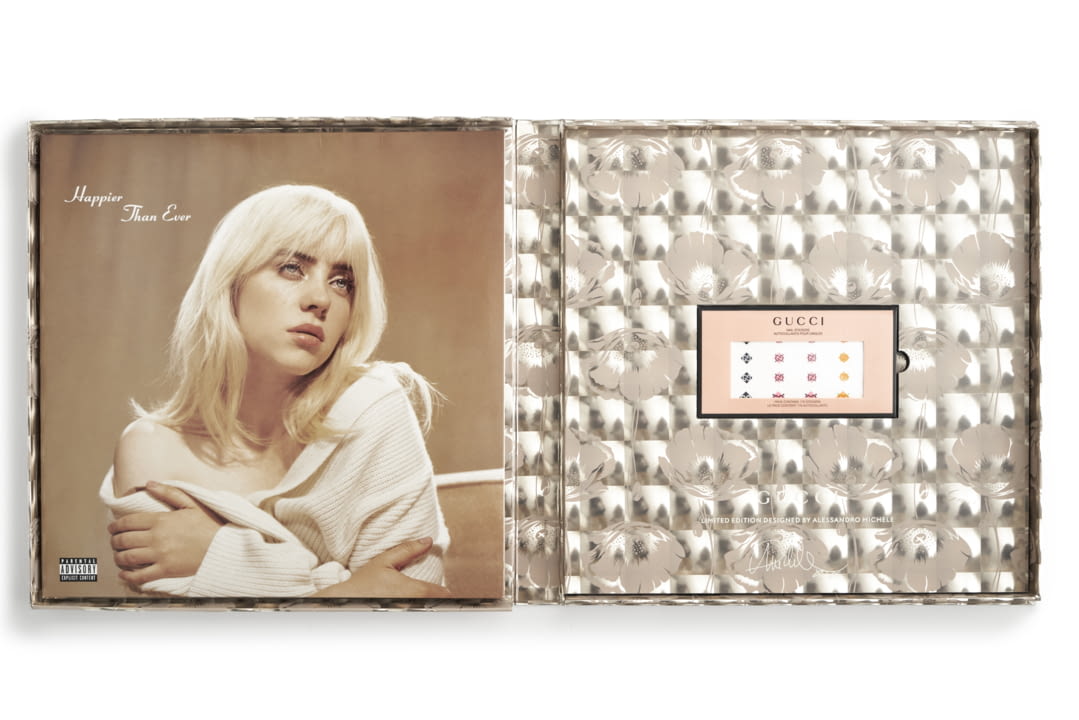 A ONE-OF-A-KIND VINYL OF BILLIE EILISH’S ‘HAPPIER THAN EVER’ PRESENTED IN AN EXCLUSIVE BOX DESIGNED BY ALESSANDRO MICHELE ALONGSIDE GUCCI’S NEW  NAIL STICKERS