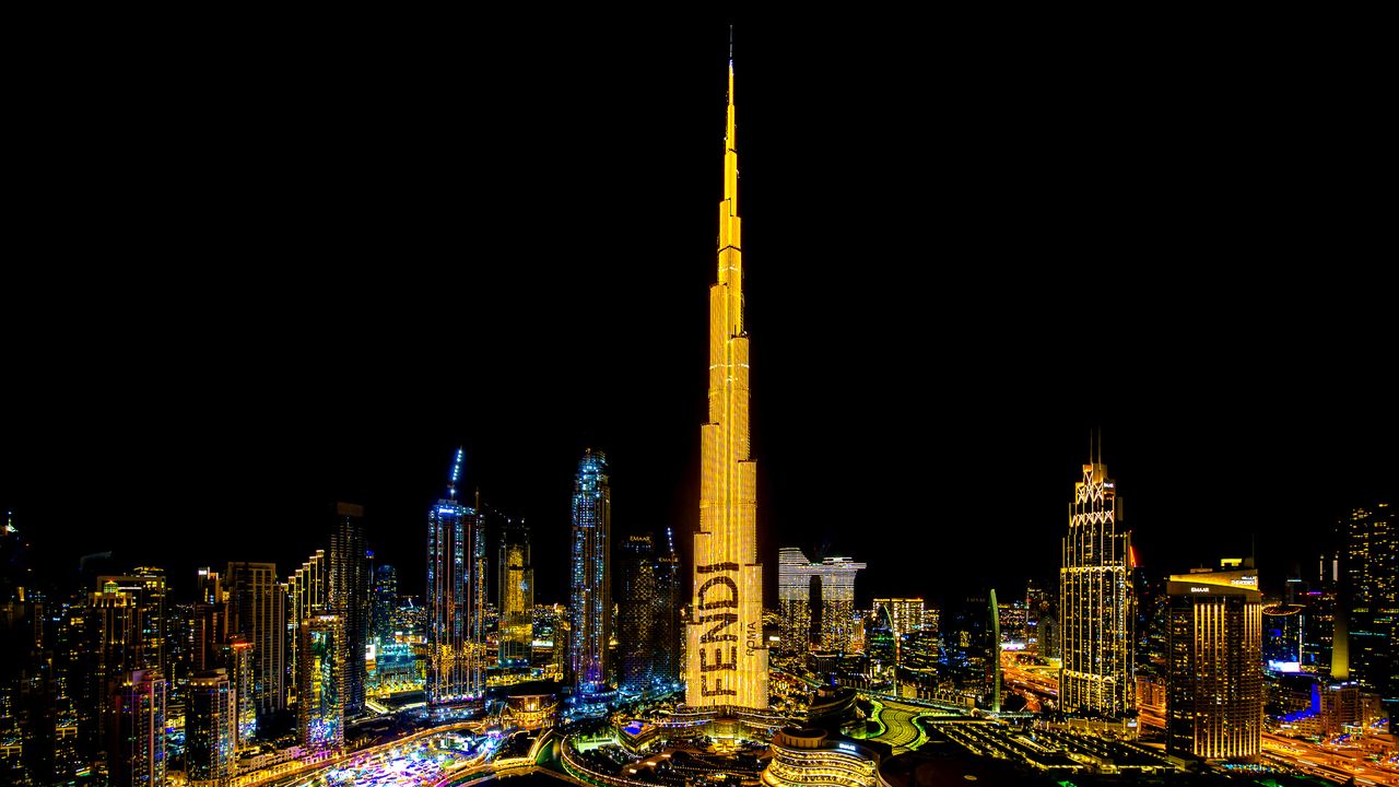 FENDI takes over landmark buildings worldwide lighting them up with its iconic yellow illustration 2