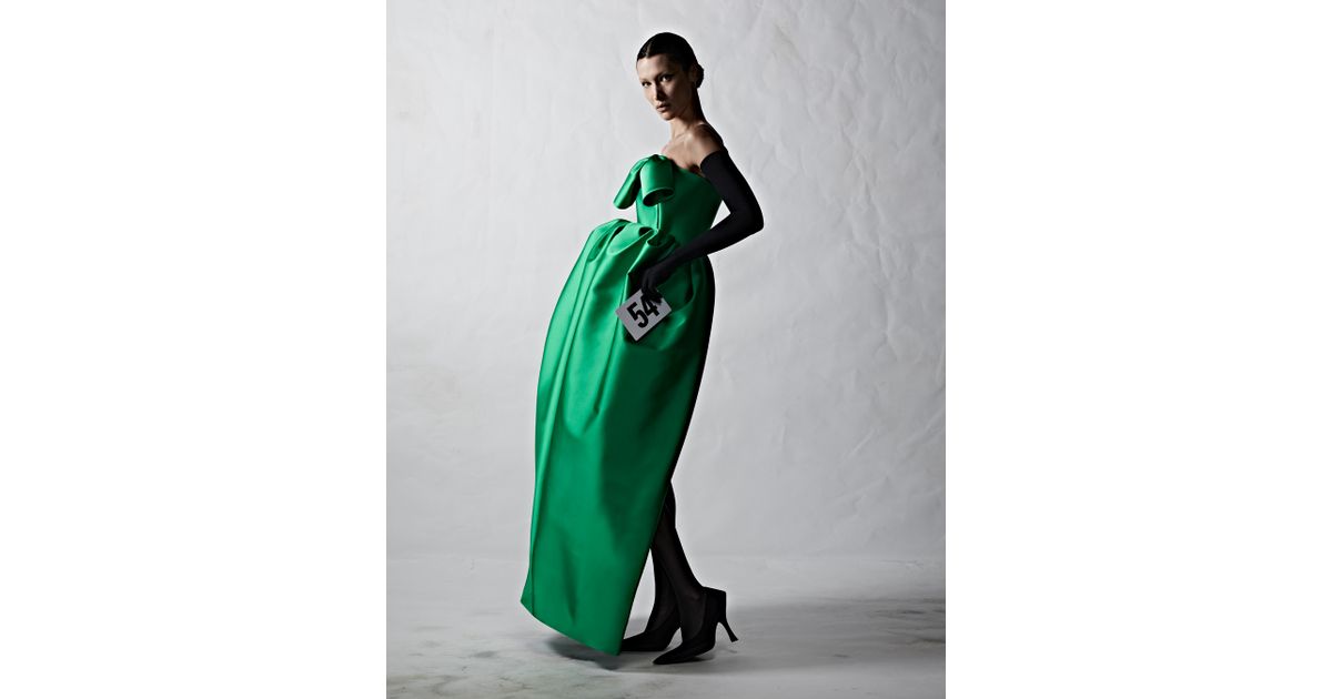 Bella Hadid Walks in Green Puffed Gown for Balenciaga's Couture Show – WWD