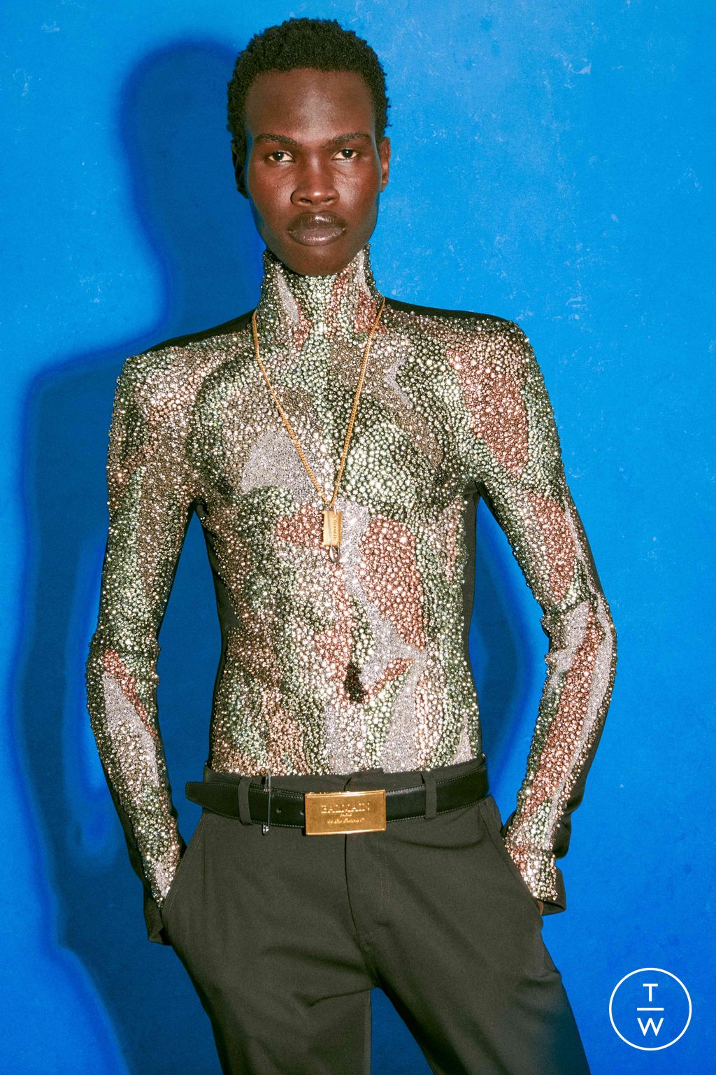 Fashion Week Paris Resort 2025 look 44 from the Balmain collection menswear