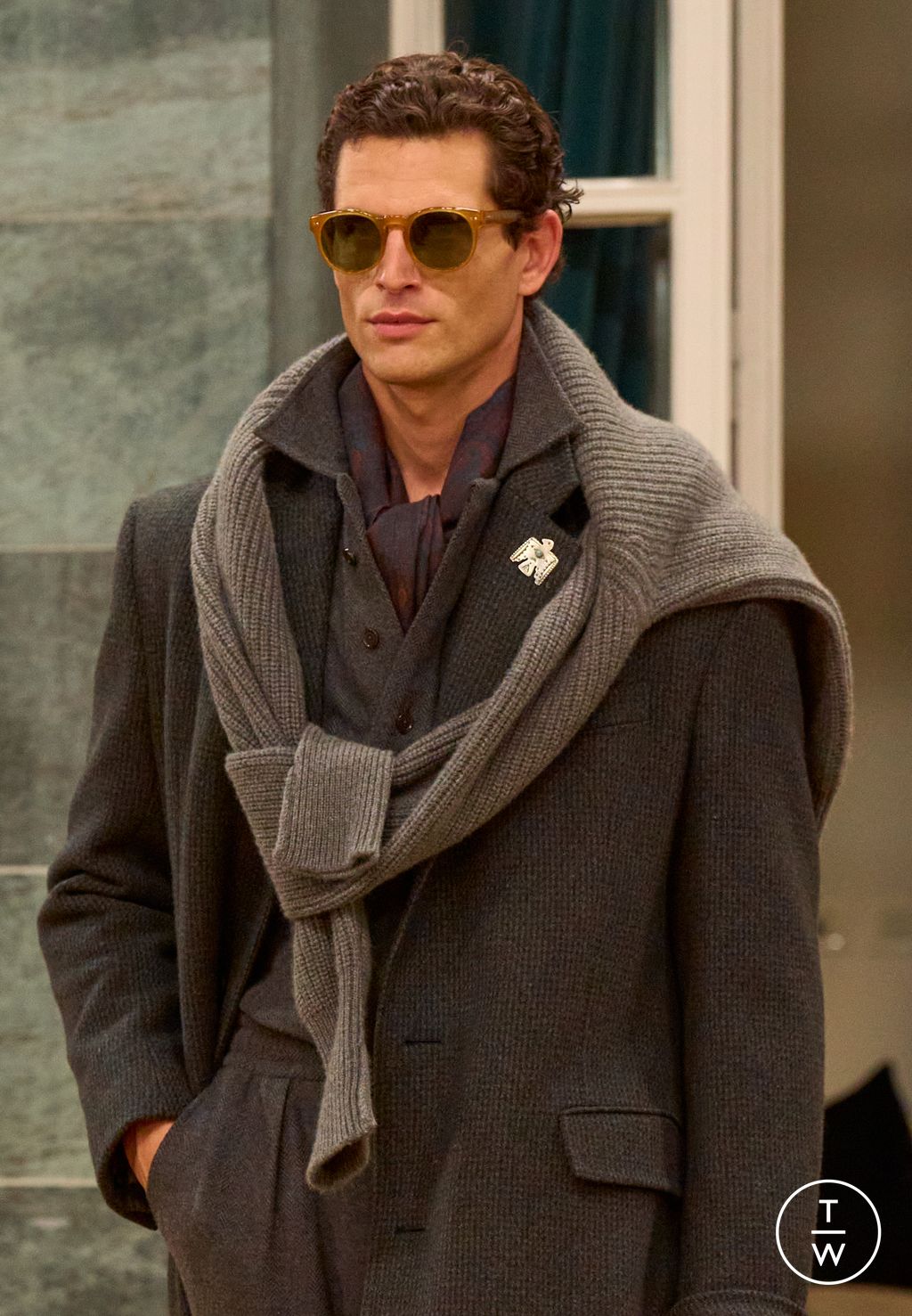 Fashion Week Milan Fall/Winter 2026 look 9 from the Ralph Lauren Purple Label collection menswear accessories