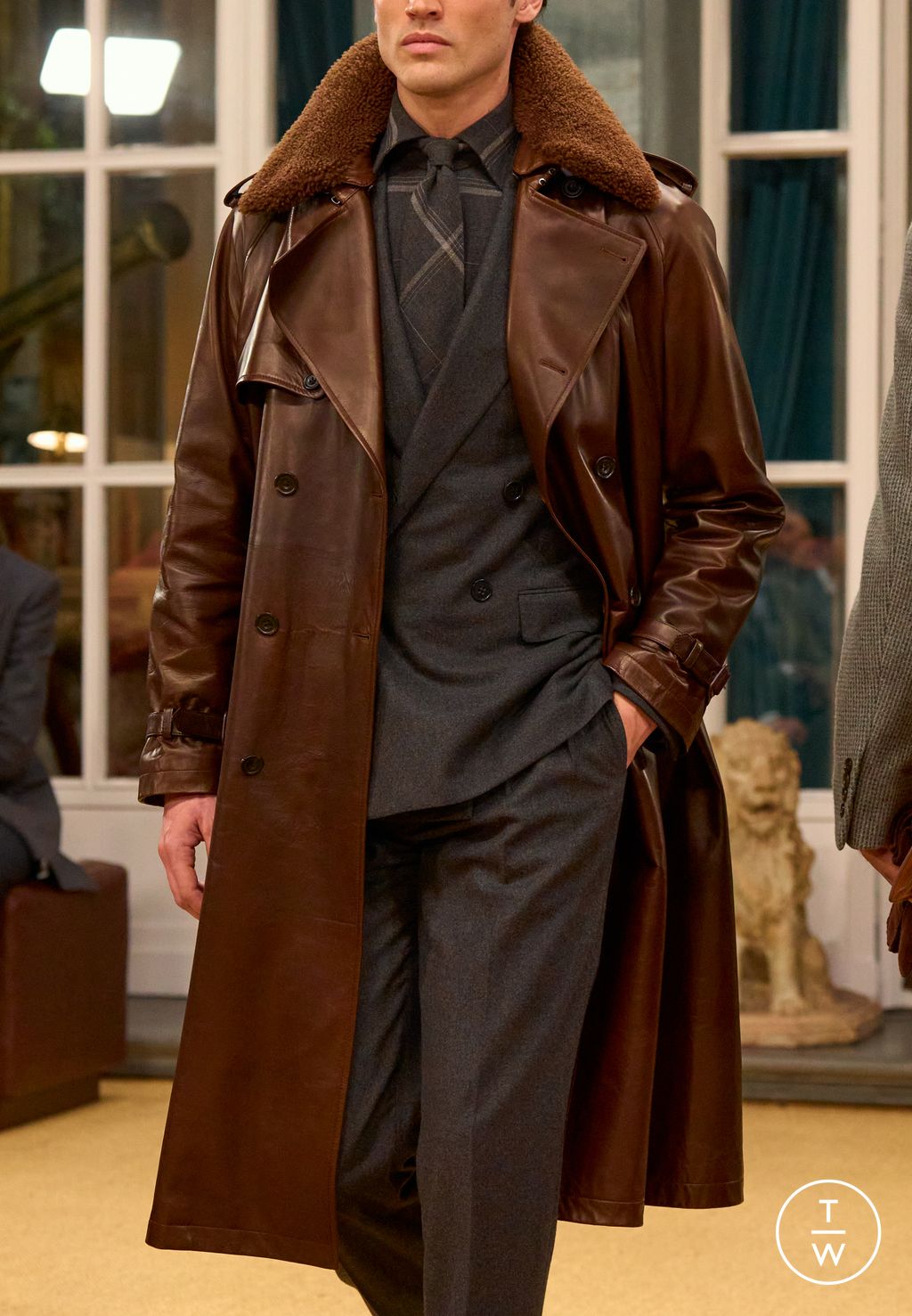 Fashion Week Milan Fall/Winter 2026 look 11 from the Ralph Lauren Purple Label collection menswear accessories