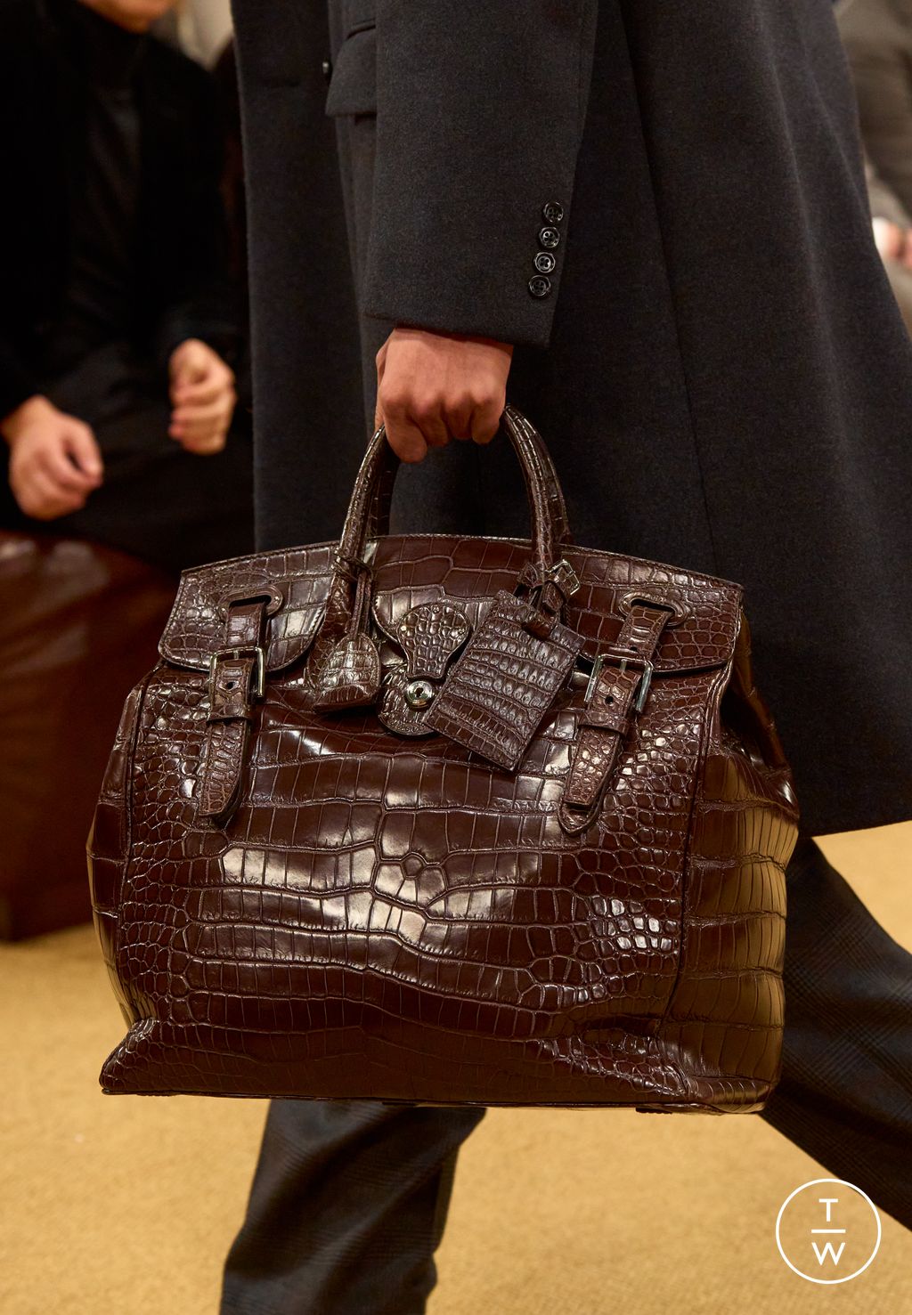 Fashion Week Milan Fall/Winter 2026 look 15 from the Ralph Lauren Purple Label collection menswear accessories