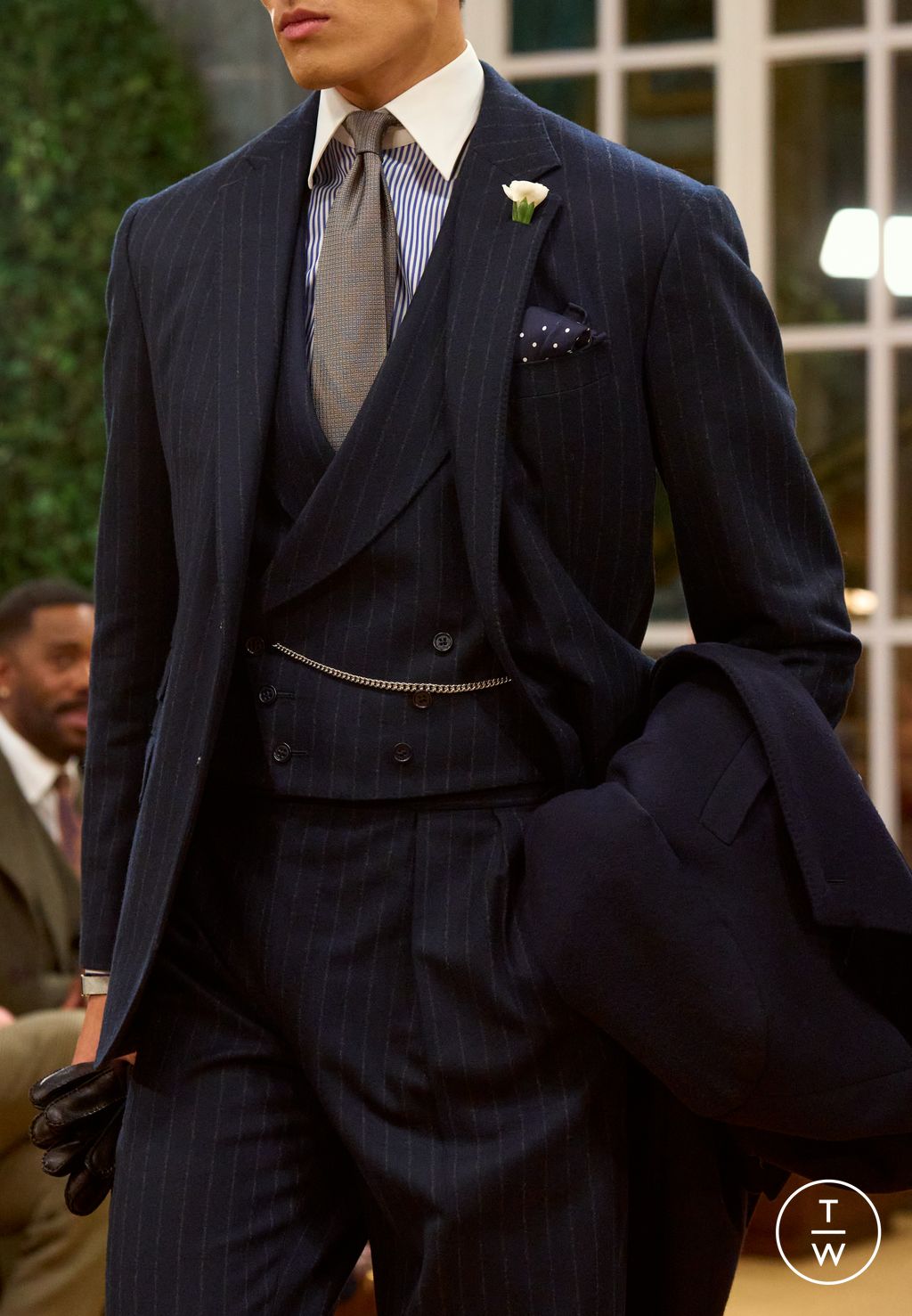 Fashion Week Milan Fall/Winter 2026 look 18 from the Ralph Lauren Purple Label collection menswear accessories