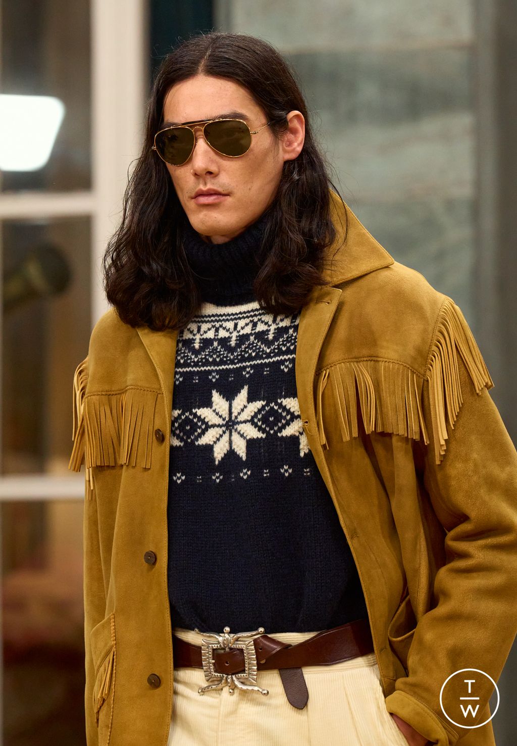 Fashion Week Milan Fall/Winter 2026 look 28 from the Ralph Lauren Purple Label collection menswear accessories