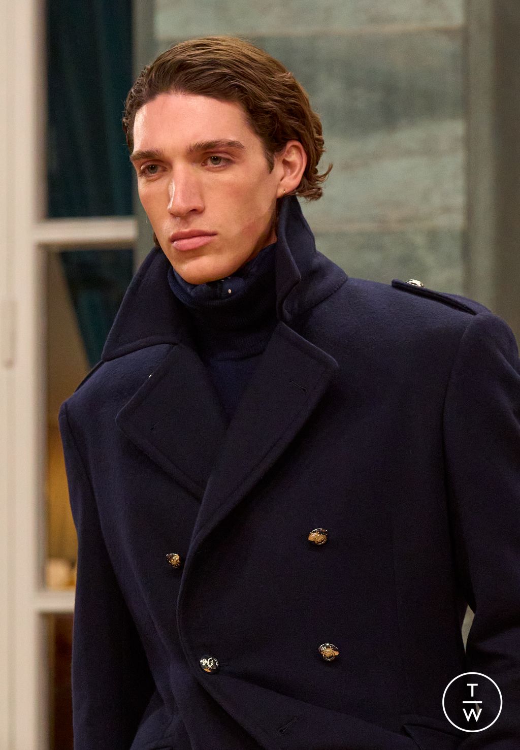 Fashion Week Milan Fall/Winter 2026 look 29 from the Ralph Lauren Purple Label collection menswear accessories