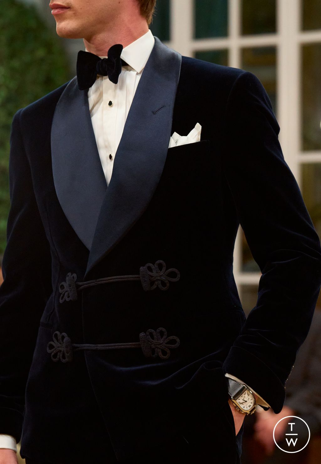 Fashion Week Milan Fall/Winter 2026 look 35 from the Ralph Lauren Purple Label collection menswear accessories