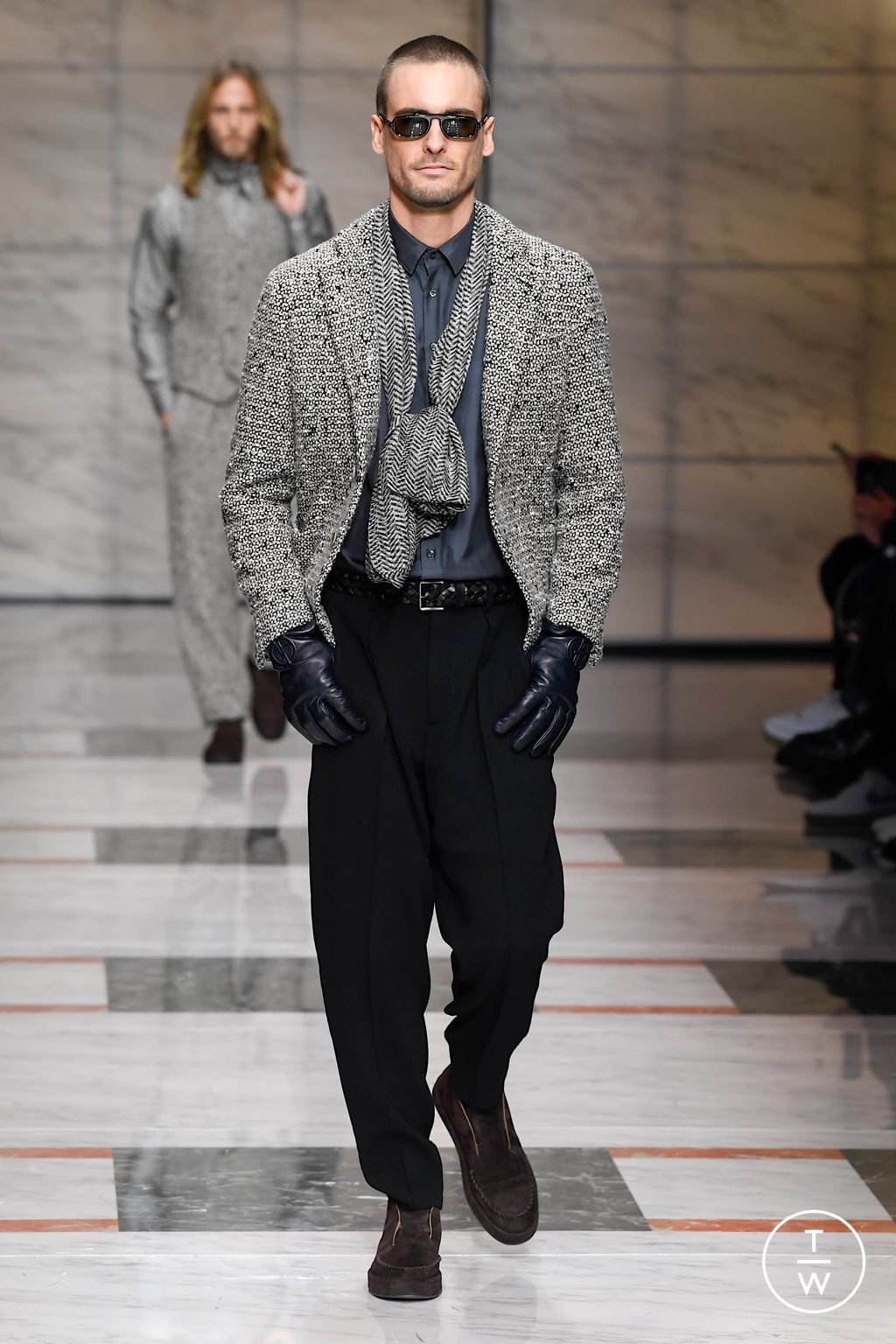 Fashion Week Milan Fall/Winter 2023 look 1 from the Giorgio Armani collection menswear