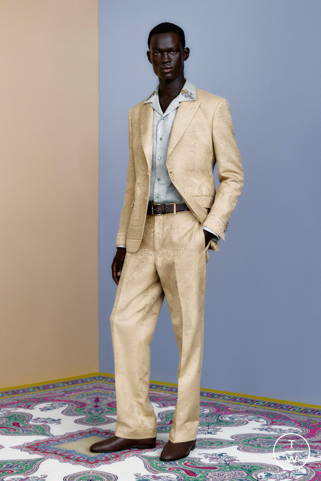 Fashion Week Milan Spring/Summer 2026 look 1 from the Etro collection menswear