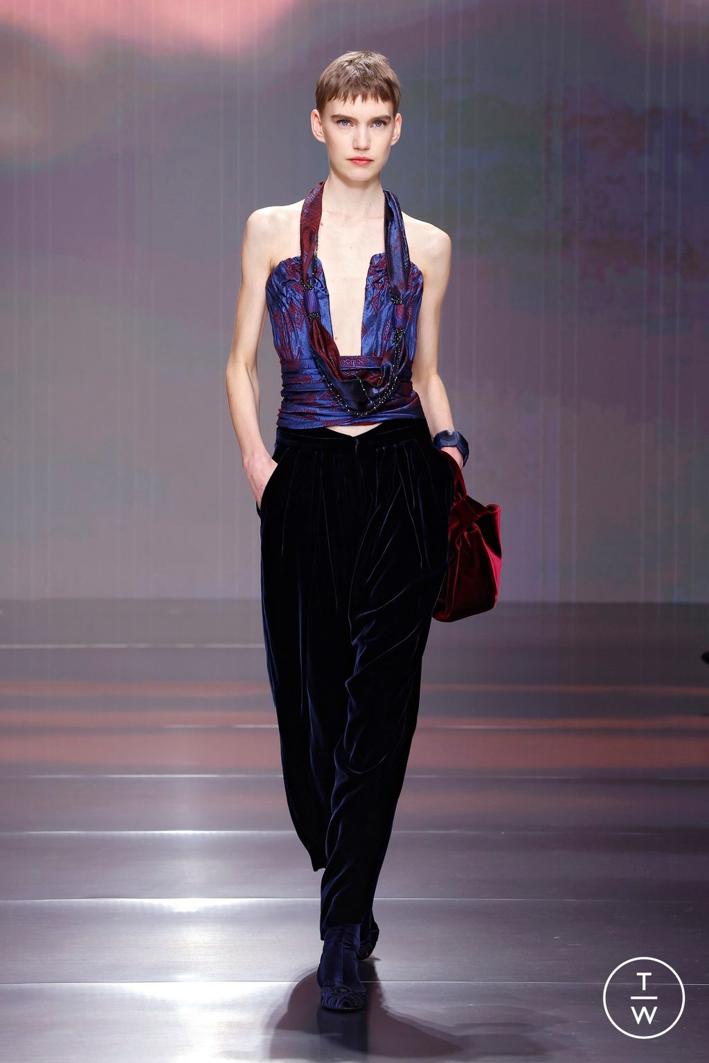 Fashion Week Milan Fall/Winter 2026 look 50 from the Giorgio Armani collection womenswear