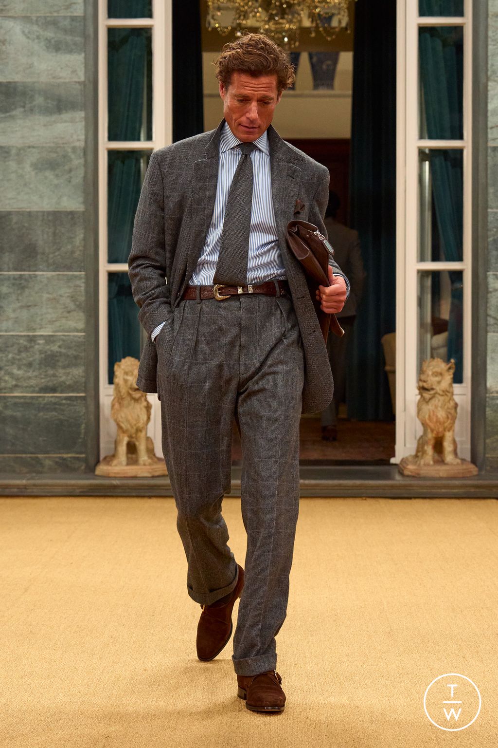 Fashion Week Milan Fall/Winter 2026 look 49 from the Ralph Lauren Purple Label collection menswear