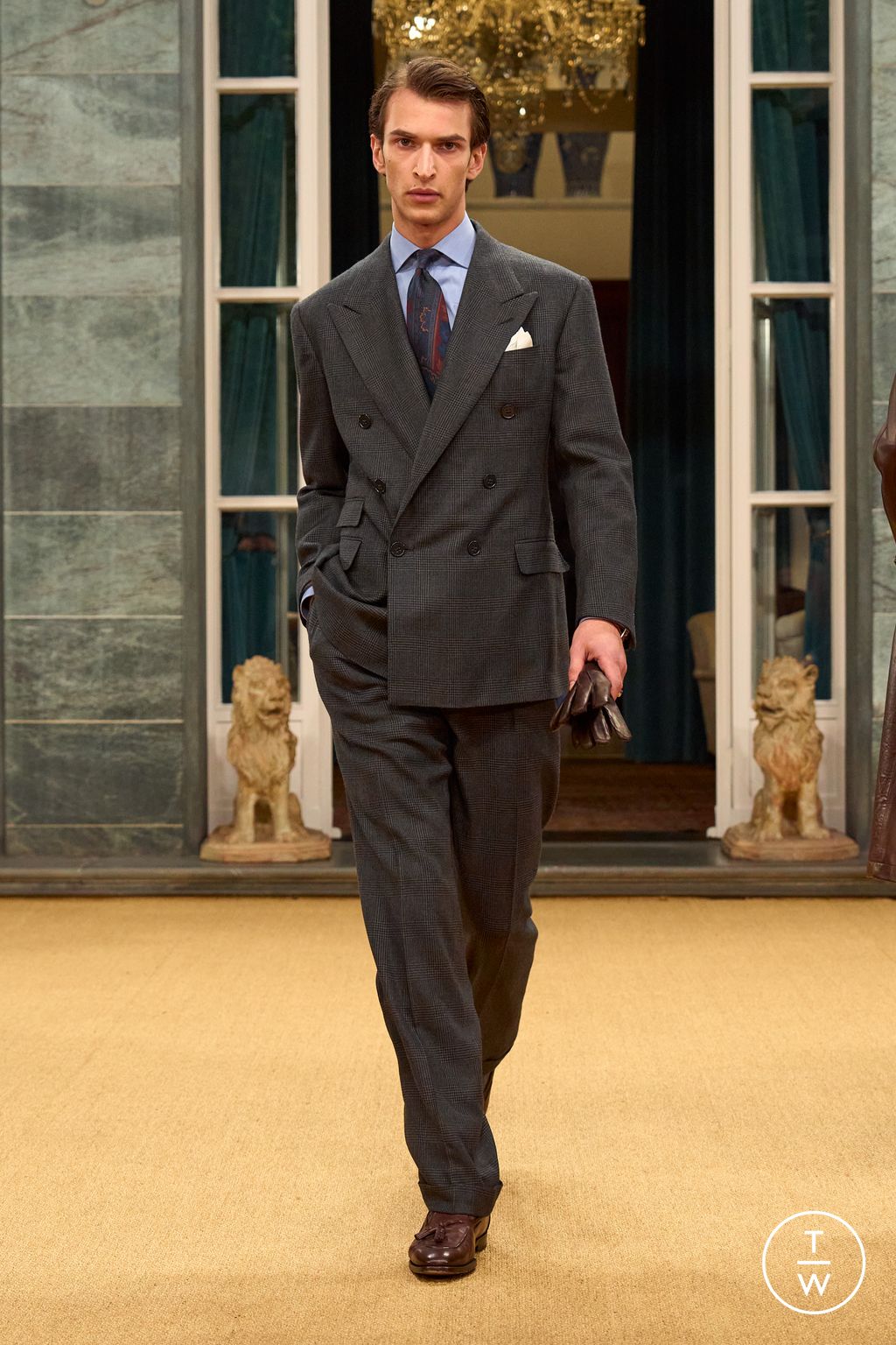 Fashion Week Milan Fall/Winter 2026 look 51 from the Ralph Lauren Purple Label collection menswear