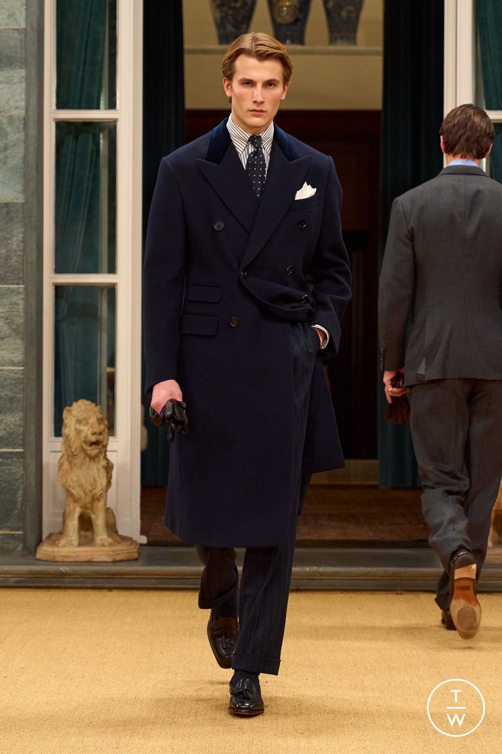 Fashion Week Milan Fall/Winter 2026 look 54 from the Ralph Lauren Purple Label collection menswear