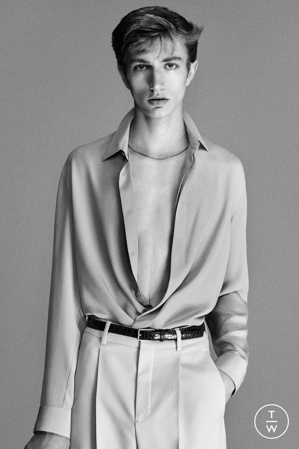 Fashion Week Paris Spring/Summer 2025 look 18 from the Saint Laurent collection menswear