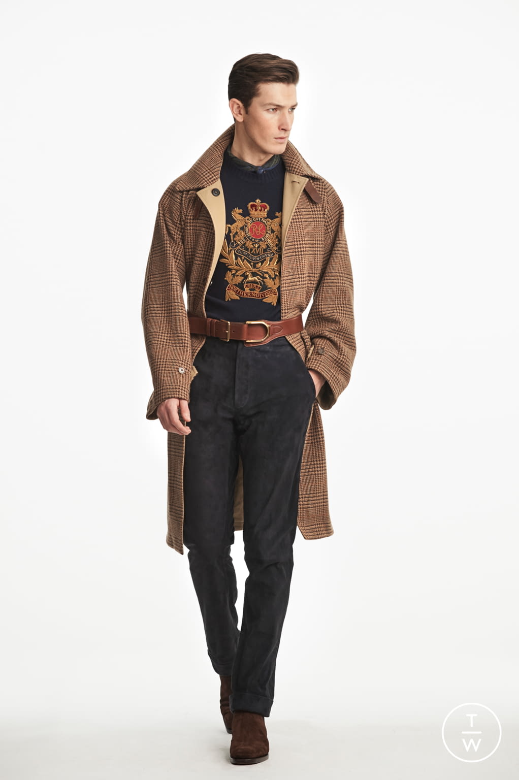 Fashion Week Milan Fall/Winter 2019 look 1 from the Ralph Lauren Purple Label collection 男装
