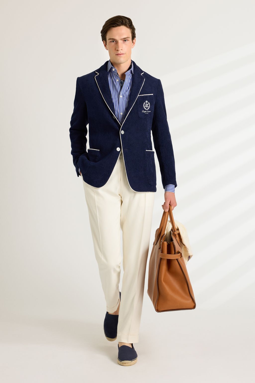Fashion Week New York Spring-Summer 2025 look 17 from the Ralph Lauren Purple Label collection menswear