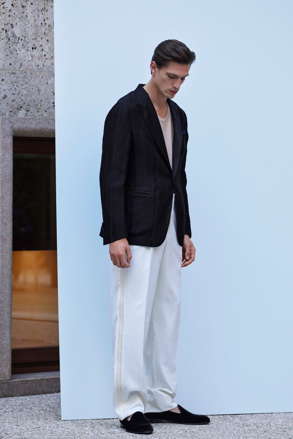 Fashion Week Milan Spring-Summer 2025 look 28 from the Brioni collection menswear