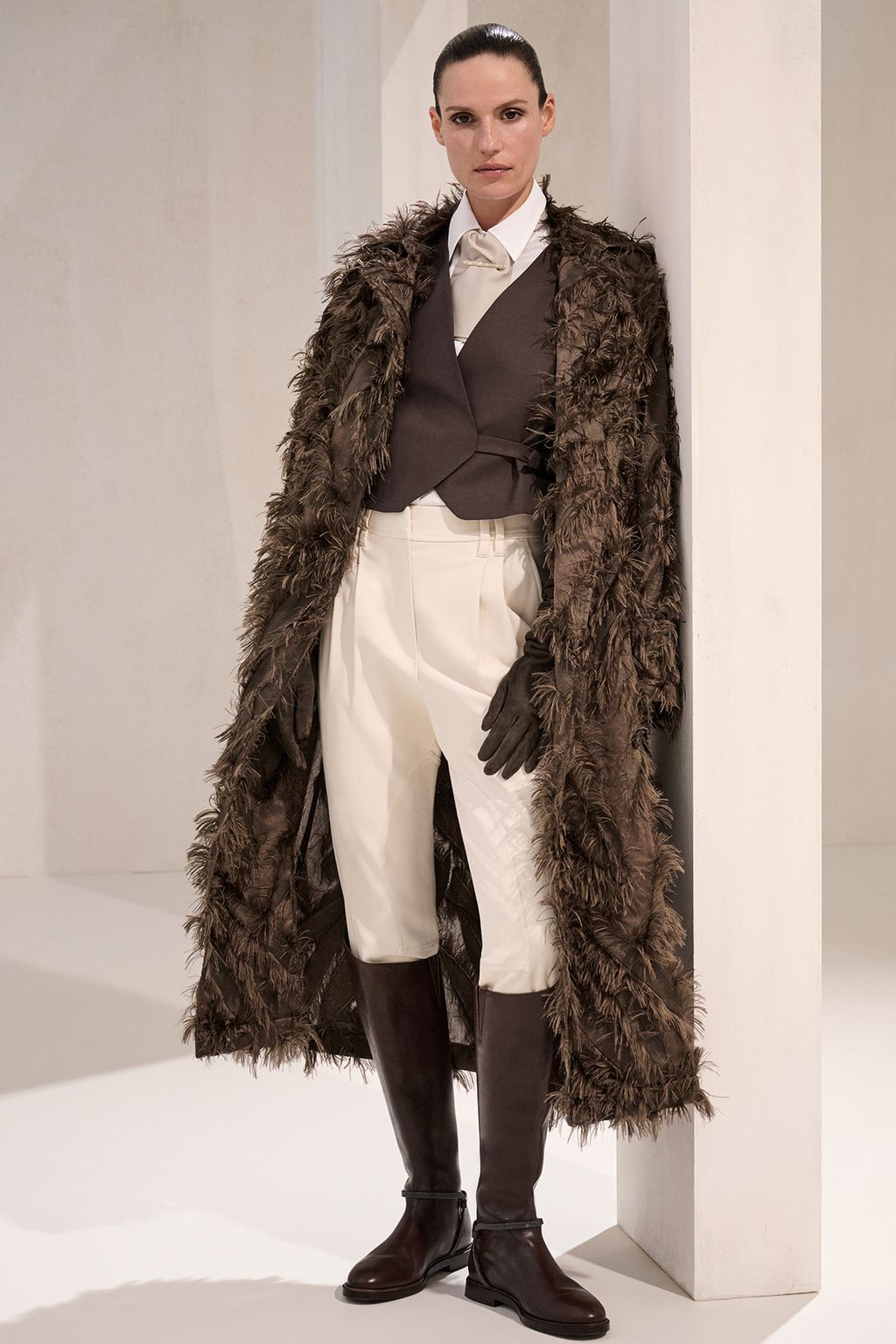 Fashion Week Milan Fall/Winter 2025 look 1 from the Brunello Cucinelli collection womenswear