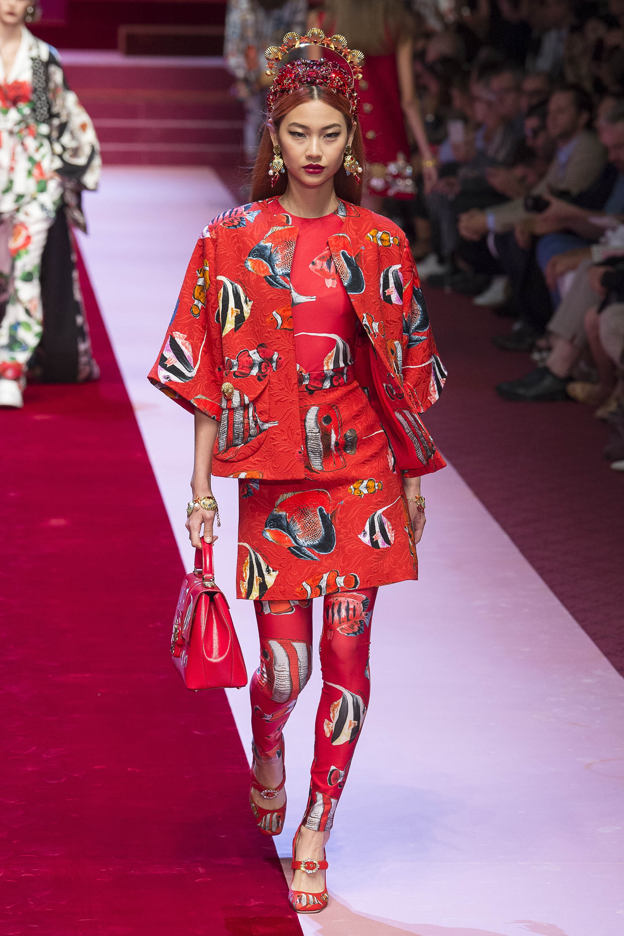 Model Hoyeon Jung walks on the runway during the Dolce & Gabbana